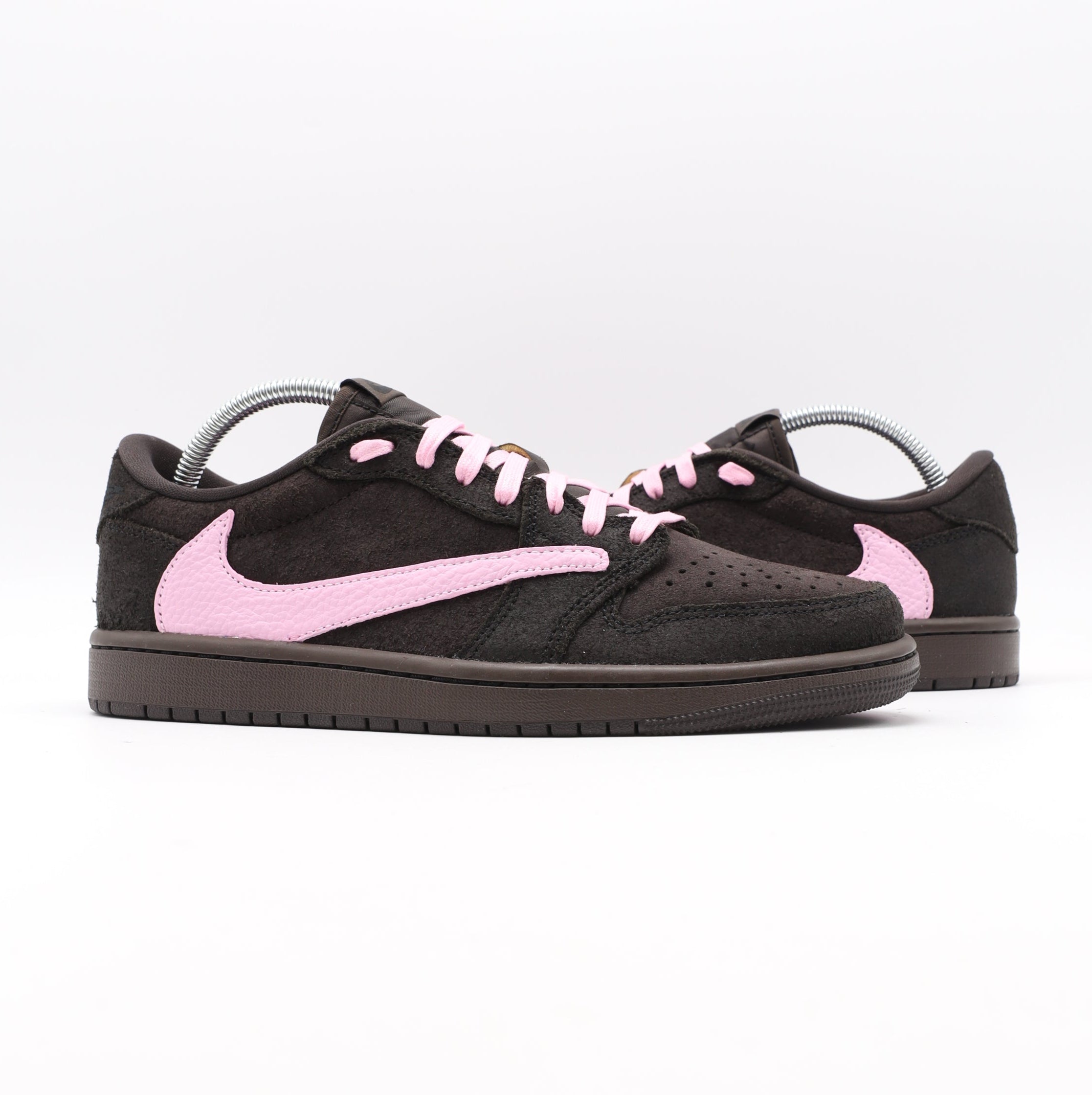 brown nikes with pink laces